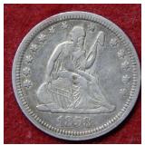 1858 Seated Liberty Silver Quarter - No Motto