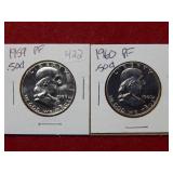 1959 & 1960 Franklin Silver Proof Half Dollars