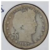 1907 S Barber Silver Quarter