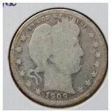 1909 O Barber Silver Quarter