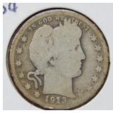 1913 Barber Silver Quarter