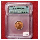 1960 D  Lincoln Cent ICG MS67 RD