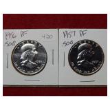 1956 & 1957 Proof Franklin Silver Half Dollars