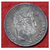 1835 France 5 Frank Silver Coin
