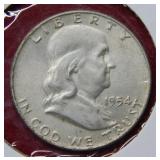 1954 D Franklin Silver Half Dollar