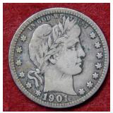 1901 Barber Silver Quarter