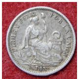 1906 Peru 1/2 Din Silver Coin