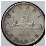 1953 Canada Silver Dollar Coin
