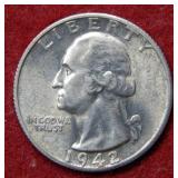 1942 S Washington Silver Quarter Coin