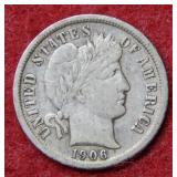 1906 O Barber Silver Dime