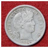 1912 D Barber Silver Dime