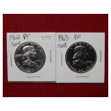 1962 & 1963 Proof Franklin Silver Half Dollars