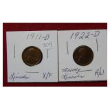 1911 D & 1922 D Lincoln Wheat Cents