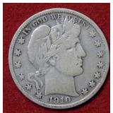 1910 S Barber Silver Half Dollar Coin