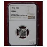1942 Mercury Silver Dime NGC MS66