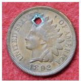 1892 Holed Indian Head Cent - holed