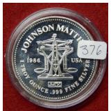 1986 Johnson Matthew 1oz Silver Round .999***
