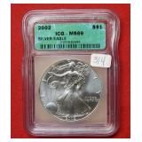 2002 Silver Eagle 1oz ICG MS69