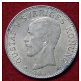 1938 Sweden 2 Kroner Silver Commemorative