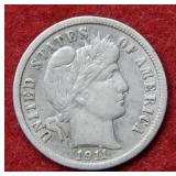 1911 Barber Silver Dime