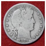 1904 S Barber Silver Half Dollar Coin