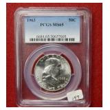 1963 Franklin Silver Half PCGS MS65