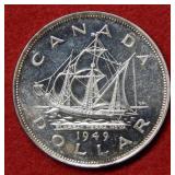 1949 Canada Silver Ship Dollar Coin