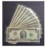 10 Crisp US $2 Notes