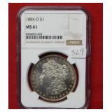 1884 O Morgan Silver Dollar NGC MS61
