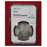 1885 O Morgan Silver Dollar NGC MS63