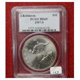 1997 S J Robinson US Comm Silver $1 PCGS MS69