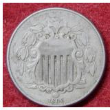 1866 Shield Nickel - With Rays - First Year