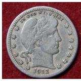 1912 S Barber Silver Quarter