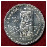1958 Totem Pole Canada Silver Dollar