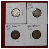 (4) Seated Liberty Dimes 1891-91-53-54