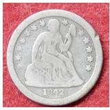 1842 O Seated Liberty Silver Dime