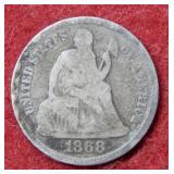 1868 Seated Liberty Silver Dime