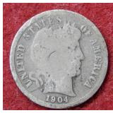 1904 S Barber Silver Dime