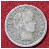 1904 S Barber Silver Dime
