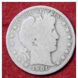 1901 S Barber Silver Half Dollar Coin