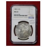 1881 S Morgan Silver Dollar NGC MS63