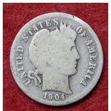 1904 S Barber Silver Dime