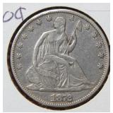 1872 Seated Liberty Silver Half Dollar Coin