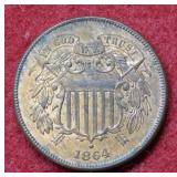 1864 Two Cent Piece - Red & Brown