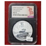 2025 P Australia Silver $1 "Snake" Coin NGC MS70
