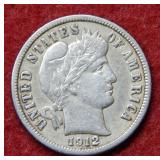 1912 D Barber Silver Dime