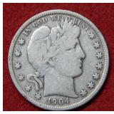 1904 Barber Silver Half Dollar Coin