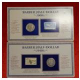 (2) Silver Barber Halves with free cards
