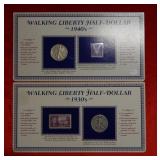 (2) Silver Walking Liberty Halves with free cards