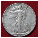 1938 D Walking Liberty Silver Half Dollar Coin